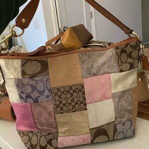 Coach Patchwork Hobo Shoulder Bag in Pink, Tan and Brown